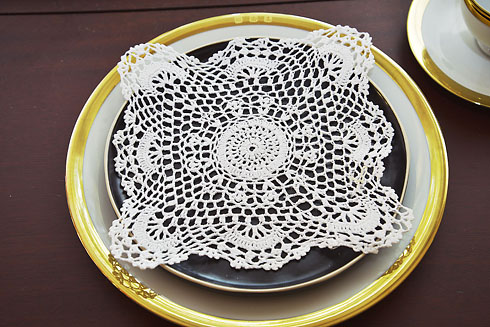 White color Square Crochet Doilies 8" Square. 6 pieces